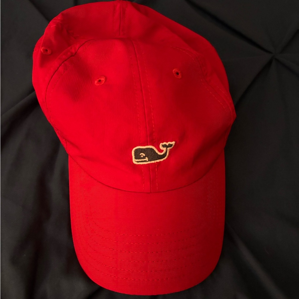 Red Baseball Cap with Whale Logo